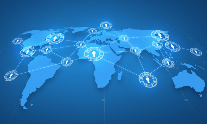 A world map showing data points and how the interact.