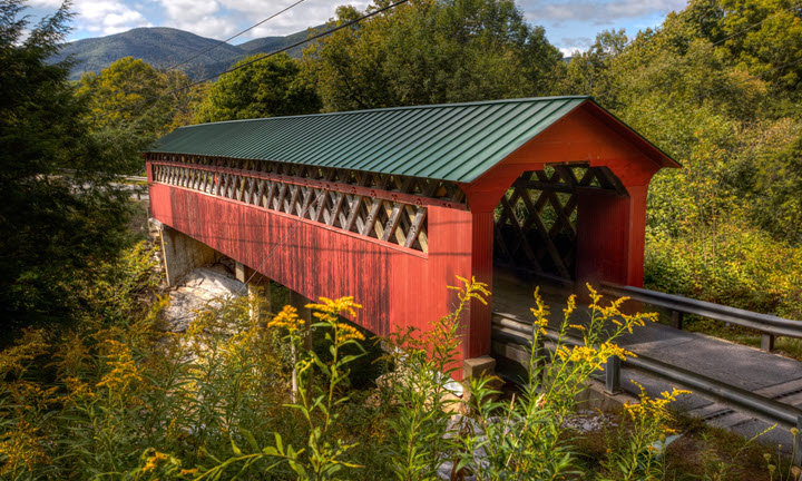 A red covered bridge in Michigan.