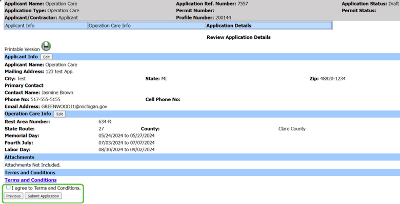 MiLogin screen showing the Operation CARE application terms and condition section.