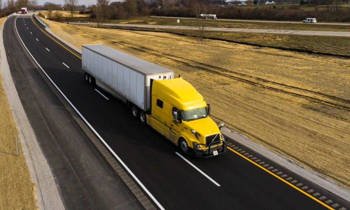 A semi truck traveling westbound I-196 in Allegan County.