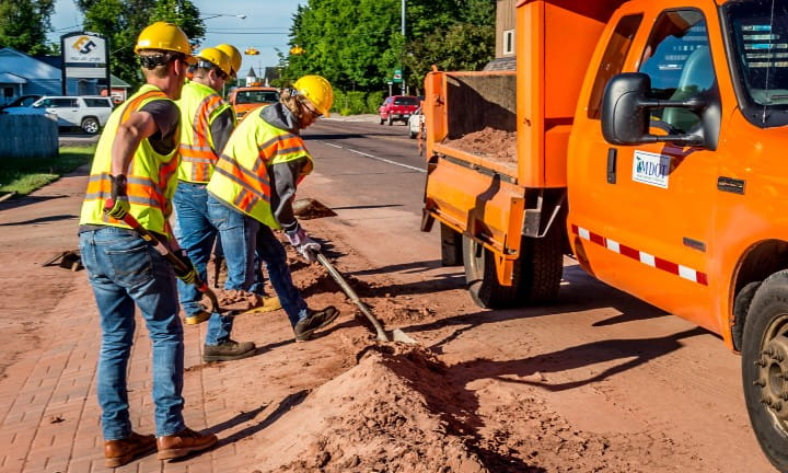 MDOT interns working on a road project in Houghton, Michigan.
