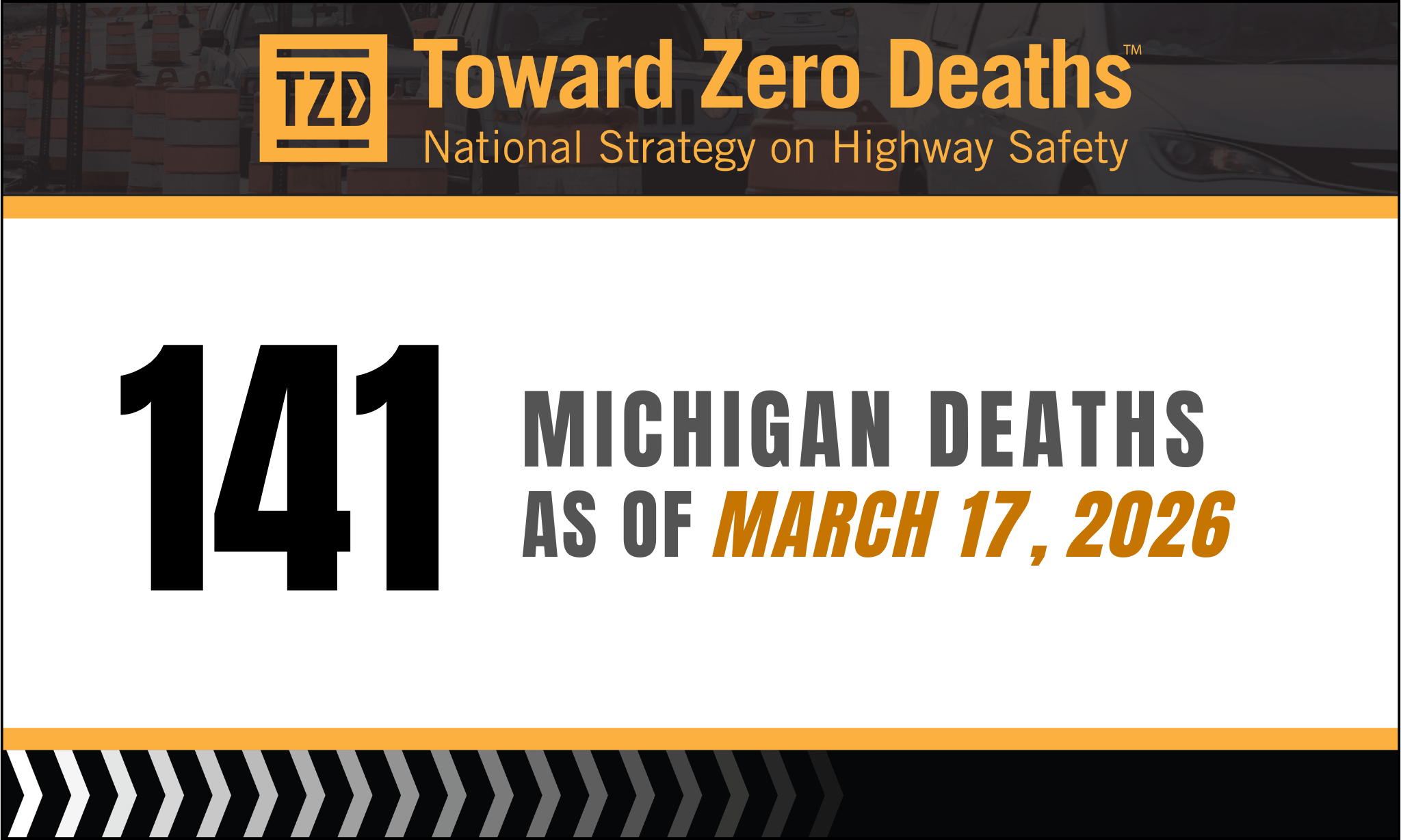 A banner displaying Michigan's weekly road fatality numbers.