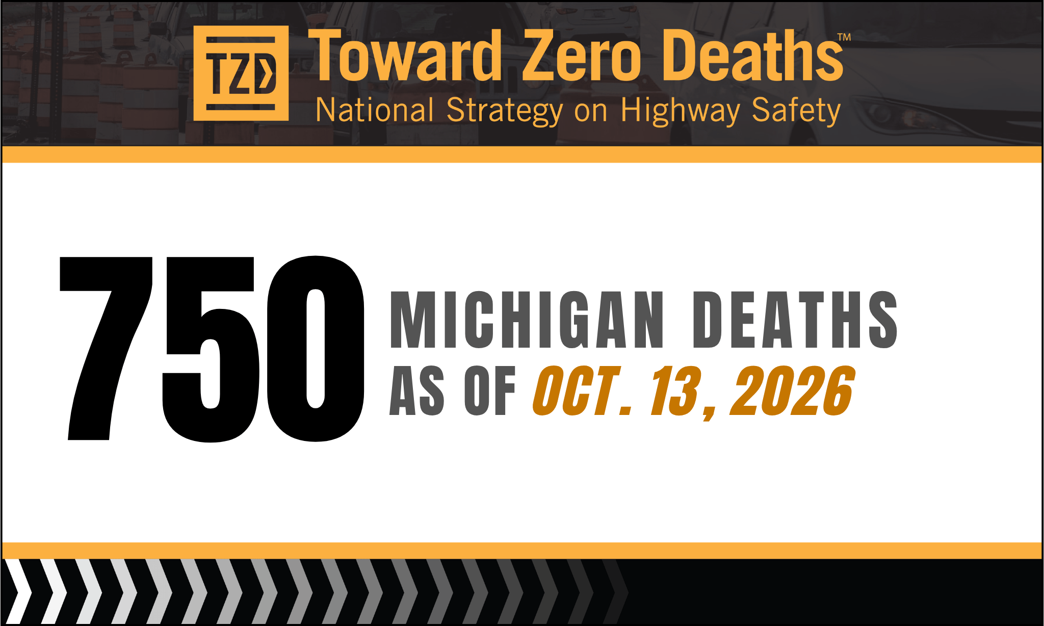 A banner displaying Michigan's weekly road fatality numbers.