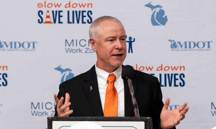 Director Bradley Wieferich speaks at Michigan kick-off event for National Work Zone Awareness Week.