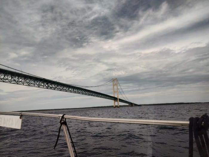 A photo of the Mackinac Bridge taken from Brendan Fisher’s boat while he was completing the Great Loop.