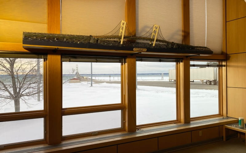 Mackinac Bridge model in the Welcome Center.