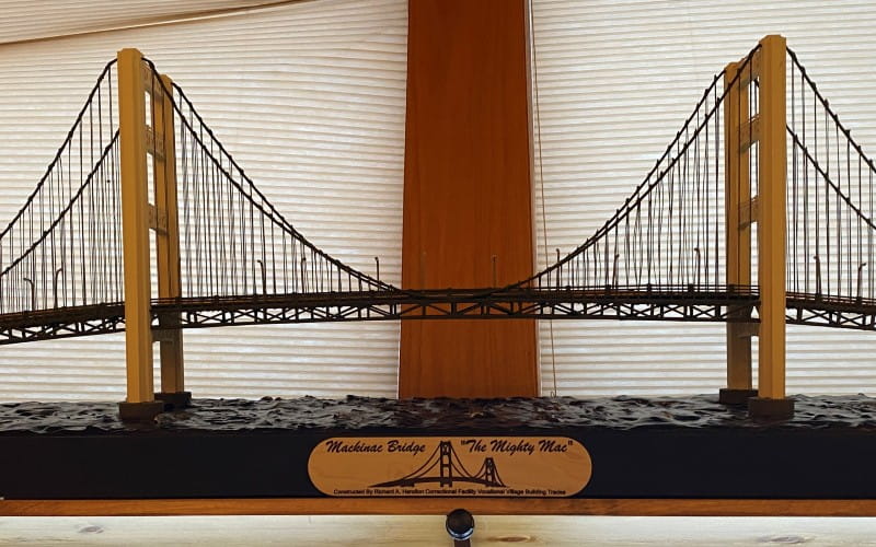 Mackinac Bridge model in the Welcome Center.
