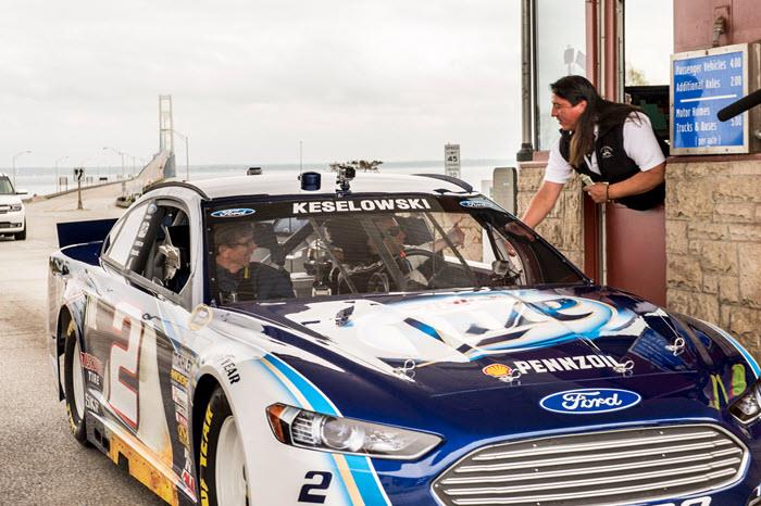 Pat Rickley collected the toll when 2012 NASCAR Sprint Cup Series champion Brad Keselowski drove his No. 2 Miller Lite Ford across the Mackinac Bridge in 2013.