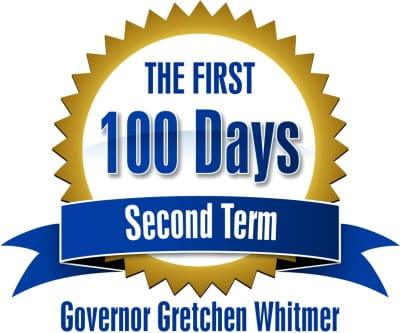 Governor Whitmer 100 days logo.
