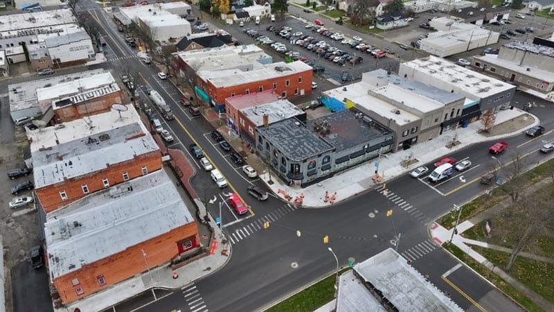 An aerial view showcases the newly rebuilt M-46/M-19 intersection. 