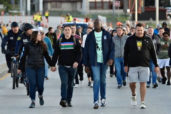 Lt. Gov. Garlin Gilchrist II leads the 2024 Mackinac Bridge Walk.