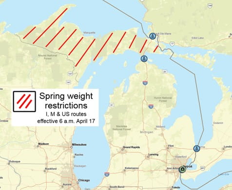 Spring weight restrictions in the upper peninsula April 17, 2025