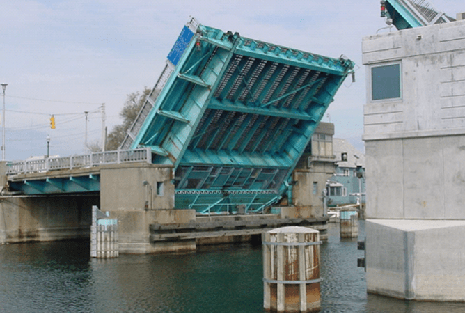 Cheboygan Bascule Bridge on US-23 in the up position
