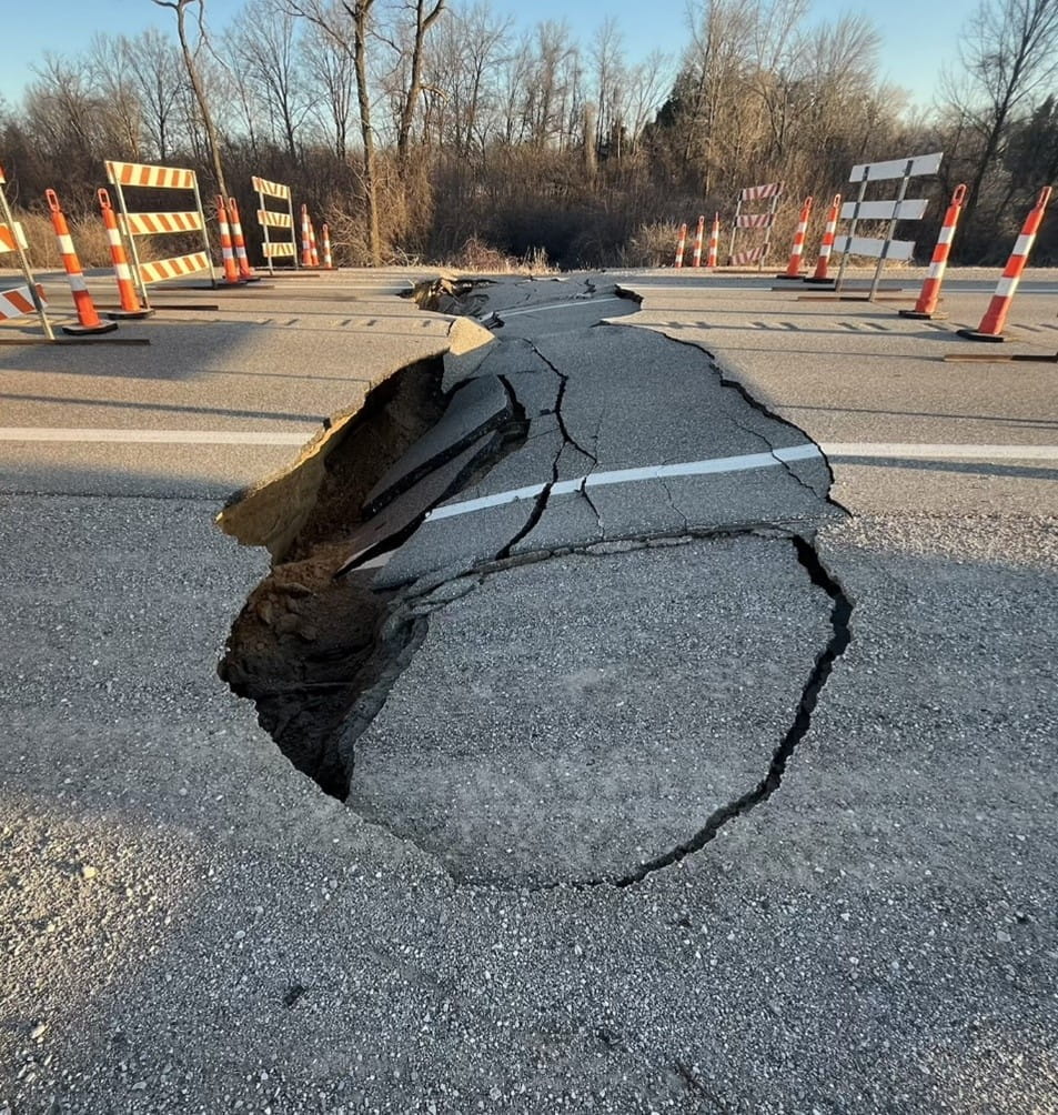 A view of the failed culvert on M-20 from Thursday, March 12