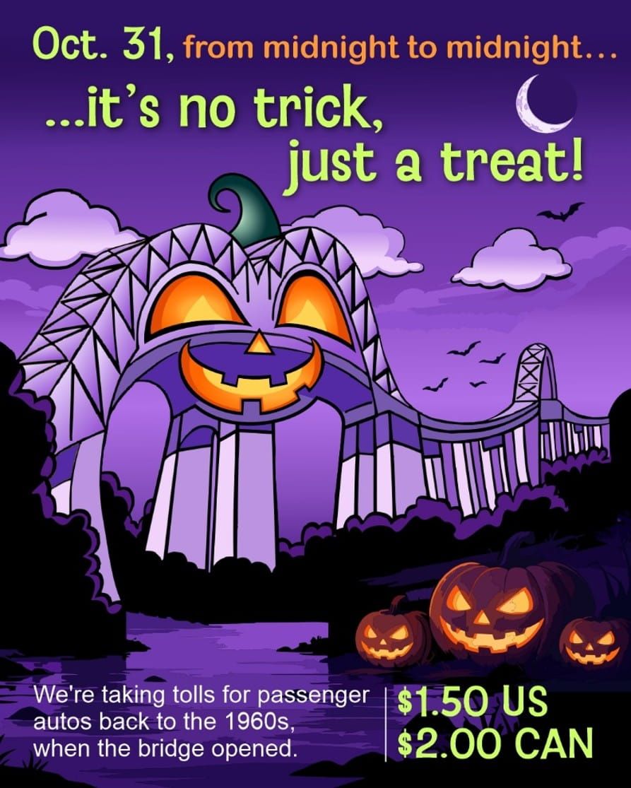 Caricature pumpkin drawn on the international bridge