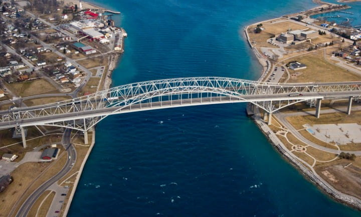 Aerial of Blue Water Bridge
