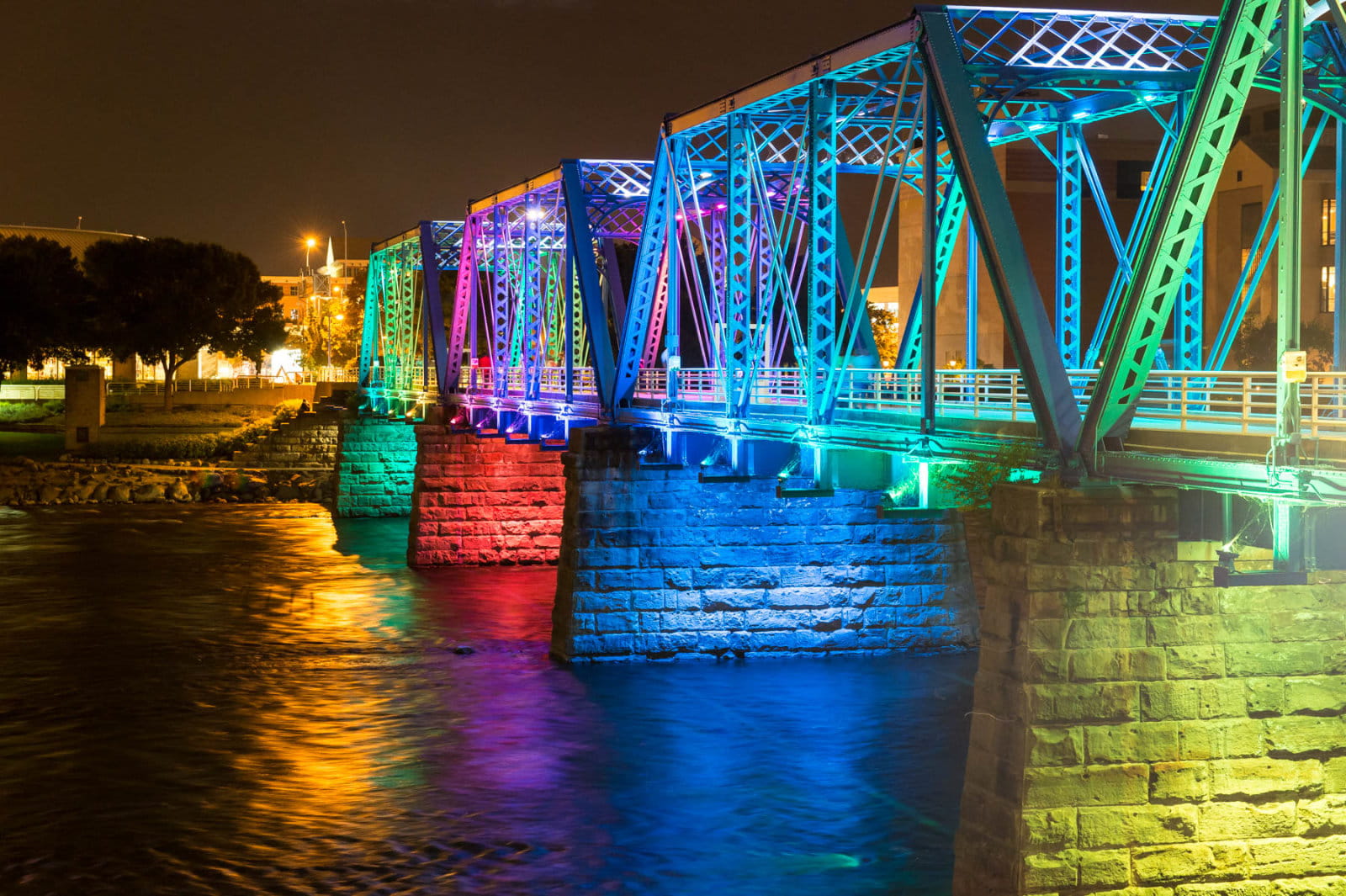Blue Bridge in downtown Grand Rapids at night