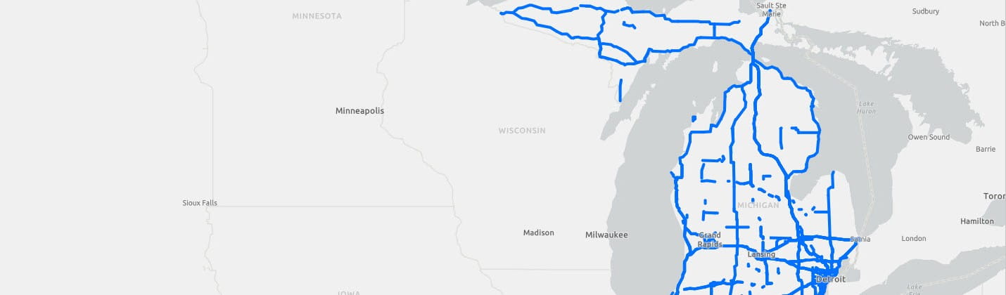 Memorial Highways map showing locations of Michigan's Memorial Highway segments.