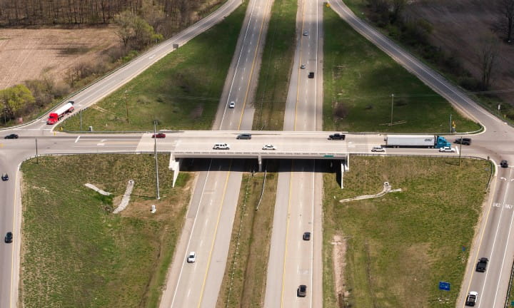 The I-96 freeway ramps and bridges in Kent County.