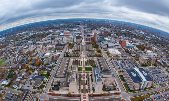 Aerial photo of downtown Lansing.