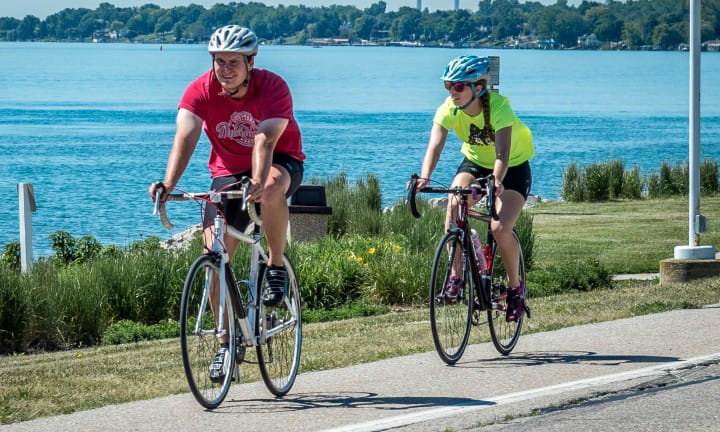 Bicyclists on a multi-use path in Marysville, MI.