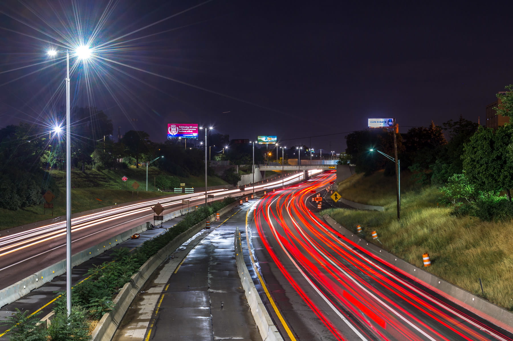 Nighttime time lapse traffic photo on highway