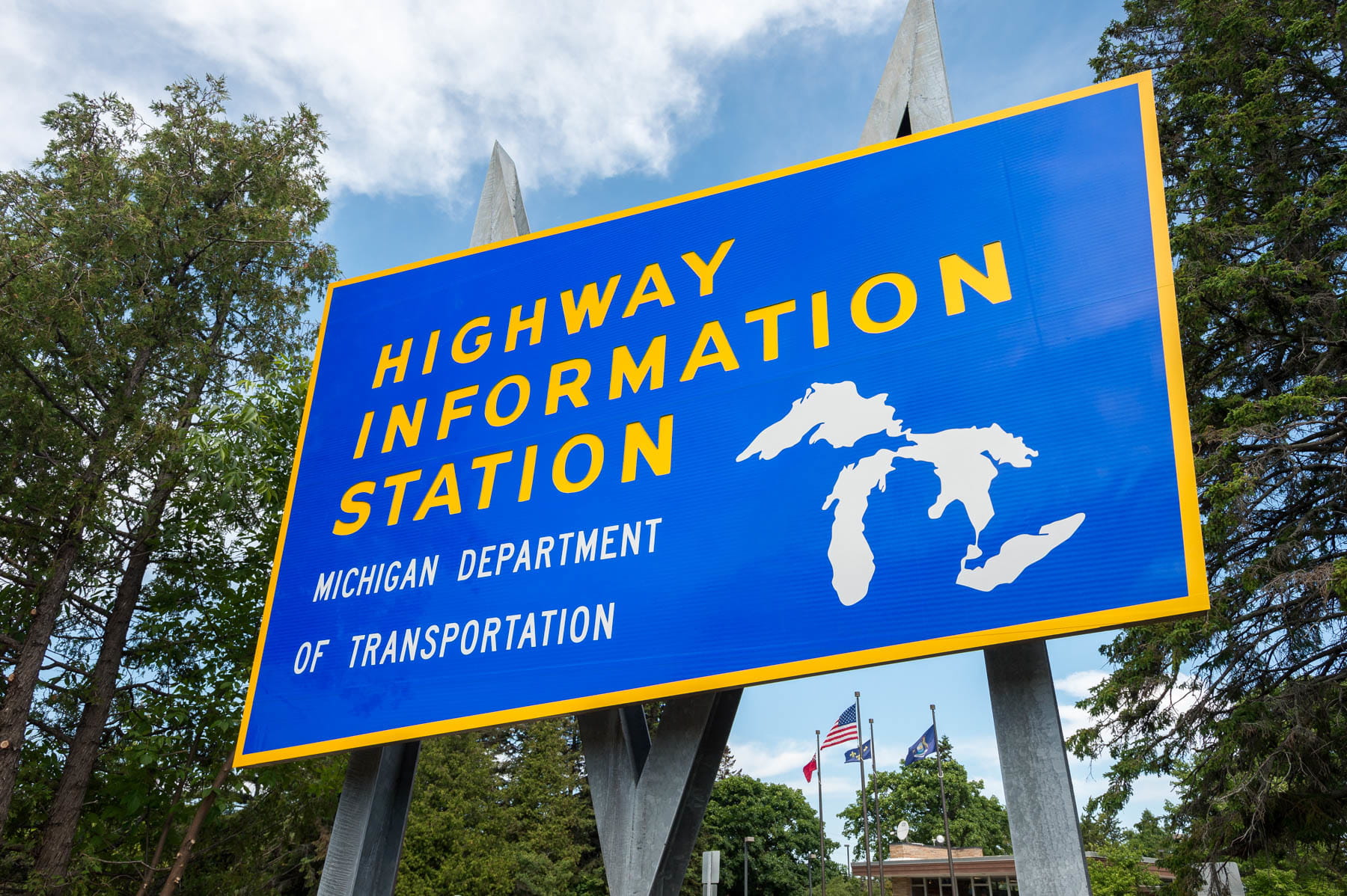 Highway information station sign