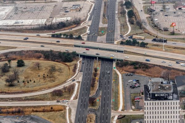 Aerial view of Rouge River highway section.
