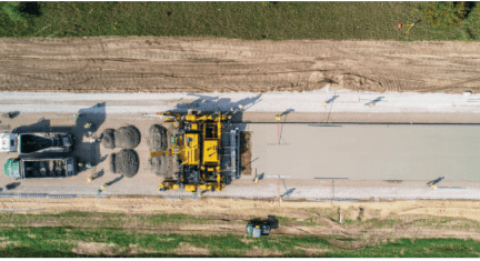 Aerial view of pavement work