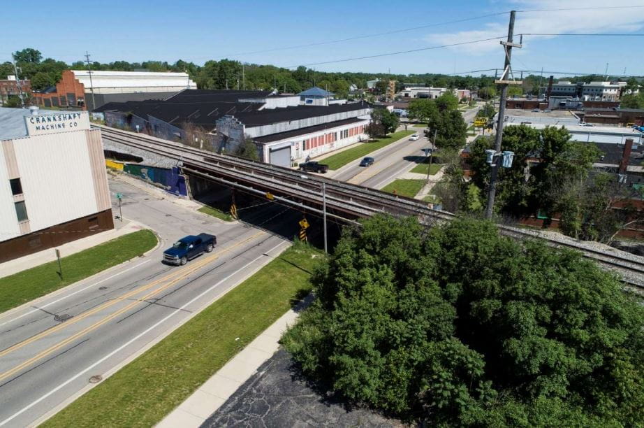 Aerial view of bridge overpass