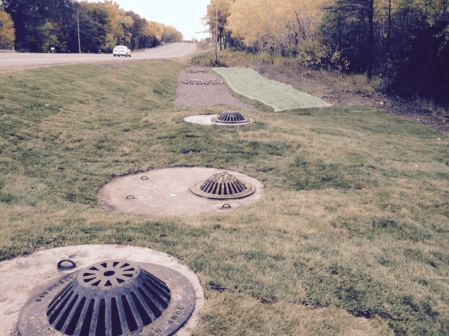 Underdrain outlet on a roadside.