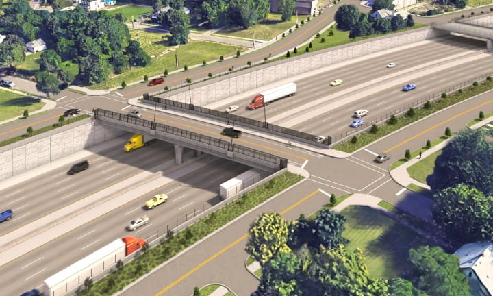 An I-94 complete Streets bridge concept rendering.