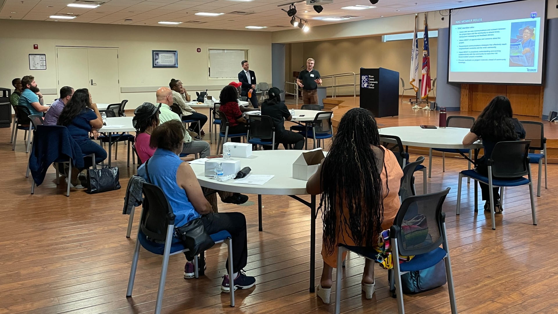 Residents attend a Neighborhood Advisory Committee meeting in Detroit.