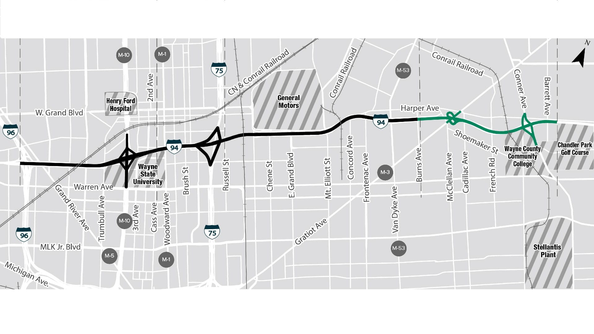 The I-94 rendering map showing segments 1 and 2. 