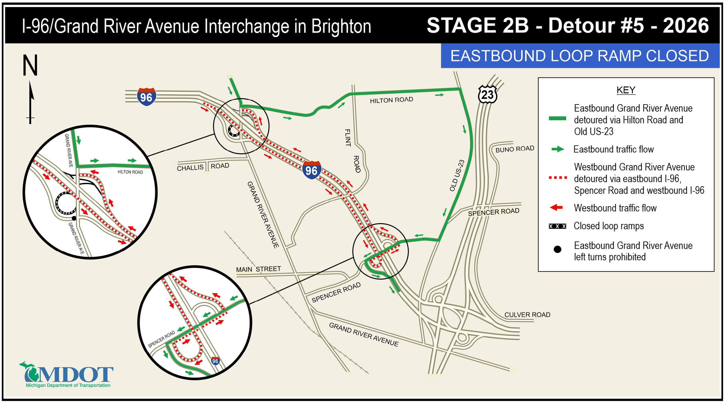 The Stage 2B - Detour 5 map showing the eastbound loop ramp detours in 2026.