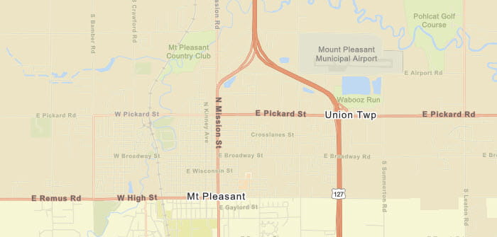 Map showing the location of the M-20 project in Mt. Pleasant.