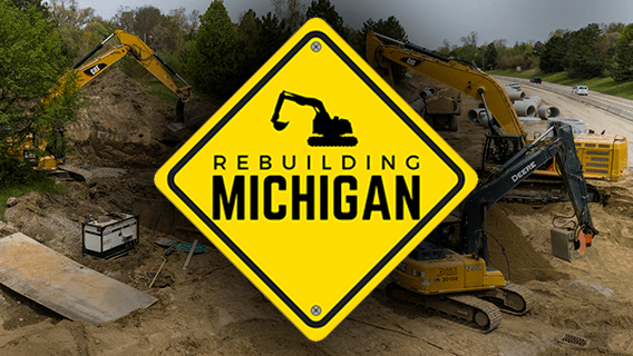 Rebuilding Michigan Logo with construction in background 