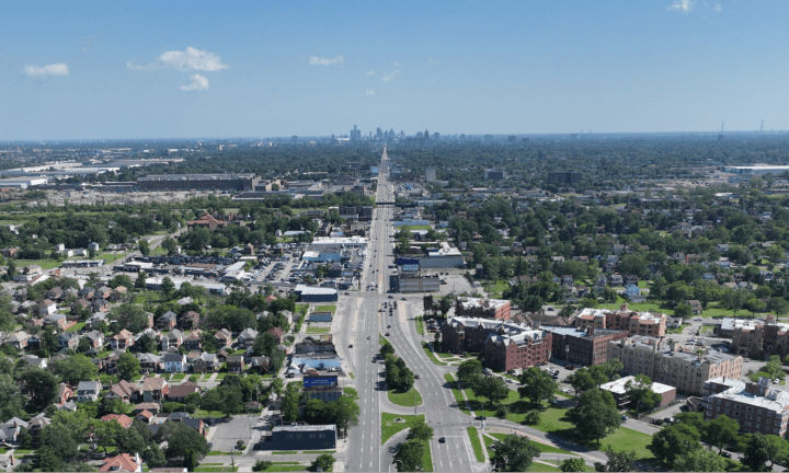 A drone shot looking down on the M-1 corridor.