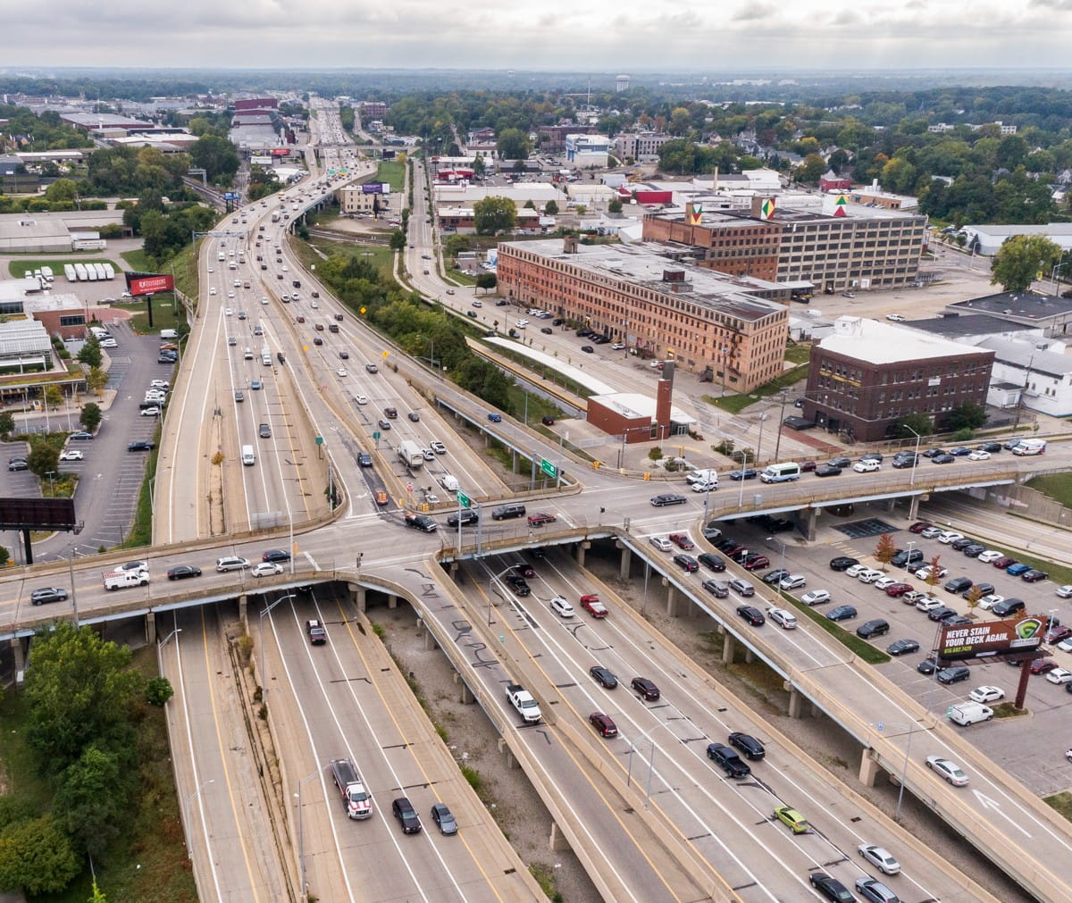 An aerial overview of the US-131 project corridor.