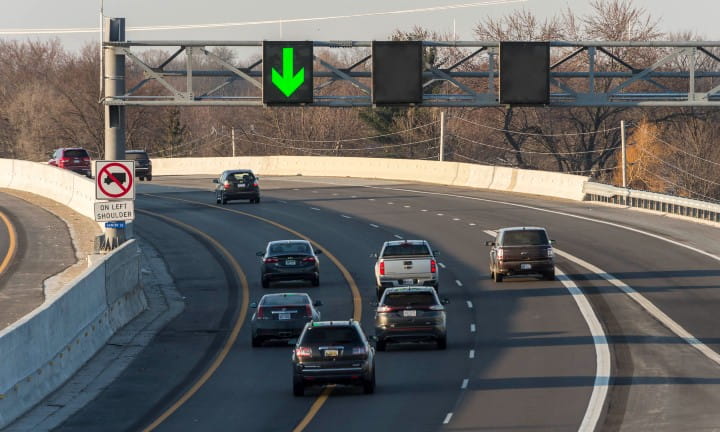 US-23 Flex Route photo showing the gantries and flex speed limits.
