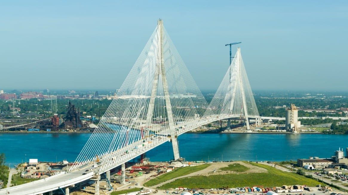 The Gordie Howe International Bridge during construction.