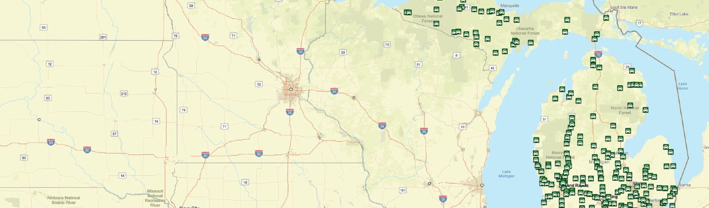 A map of Michigan carpool lots.