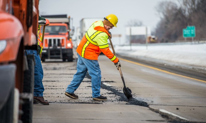 MDOT crews filling potholes on I-69 in Eaton County.