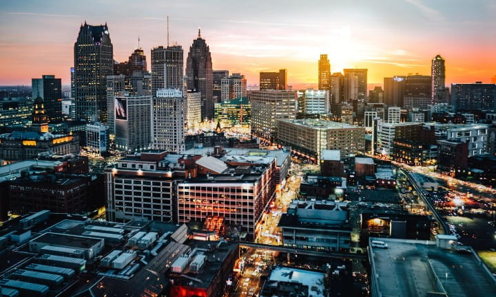 Detroit skyline at night.