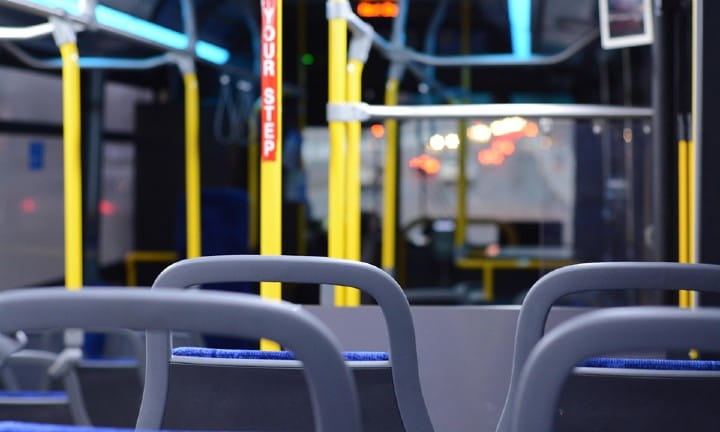 An inside view of a public bus.