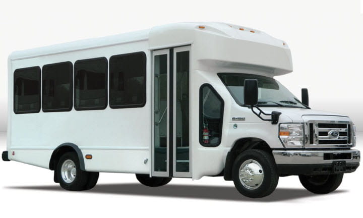 A white small bus.