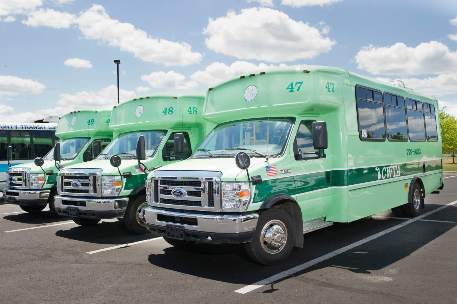 Small buses lined up at Small Bus Roadeo
