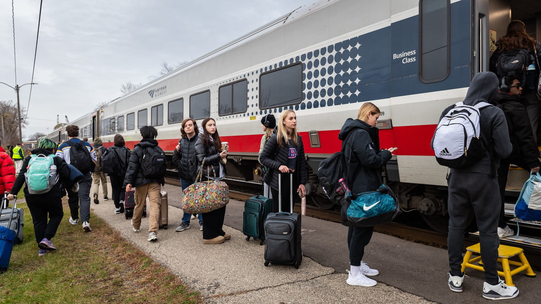 Passengers waiting to board the Amtrak train.