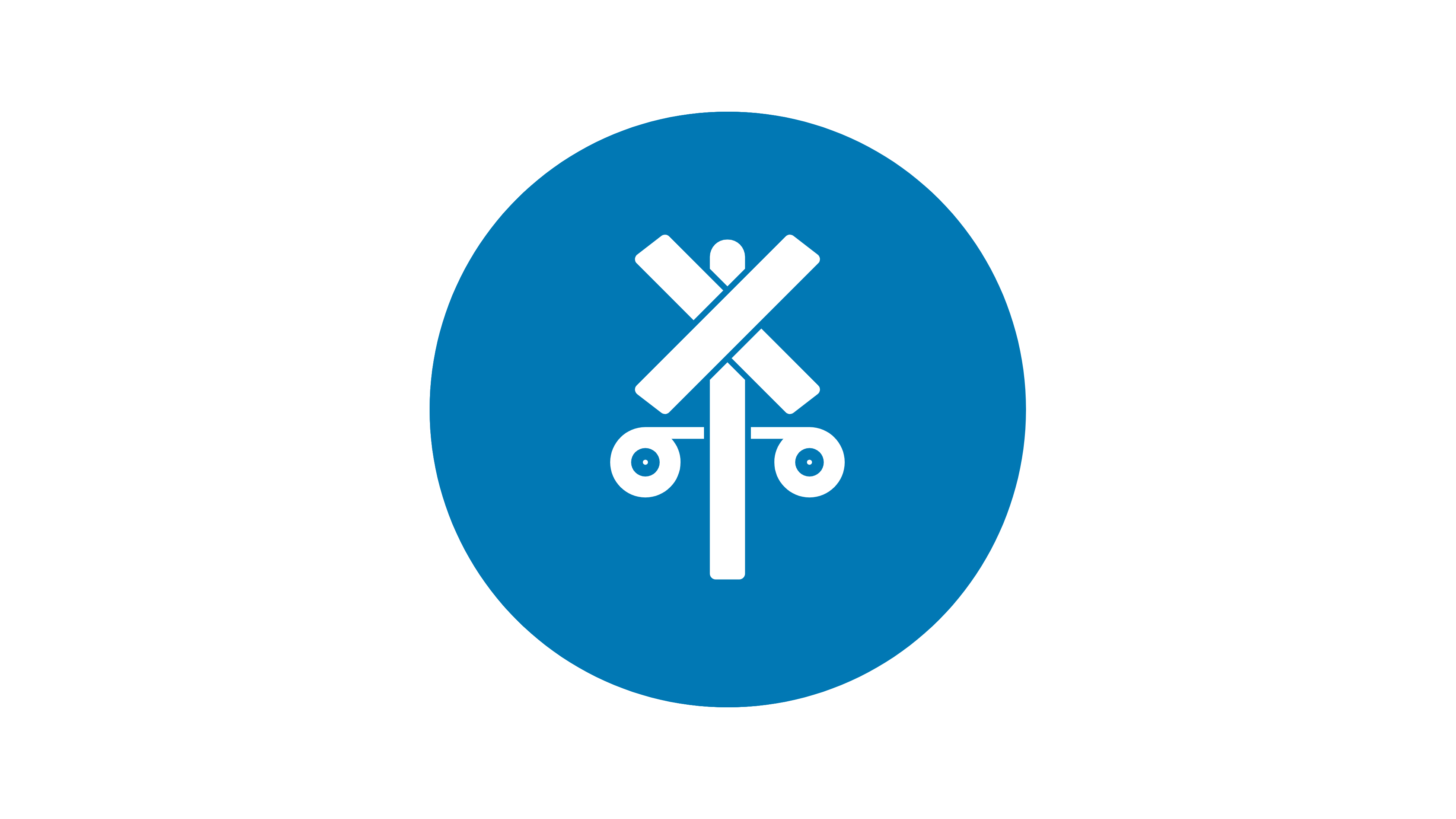 Blue railroad crossing icon.