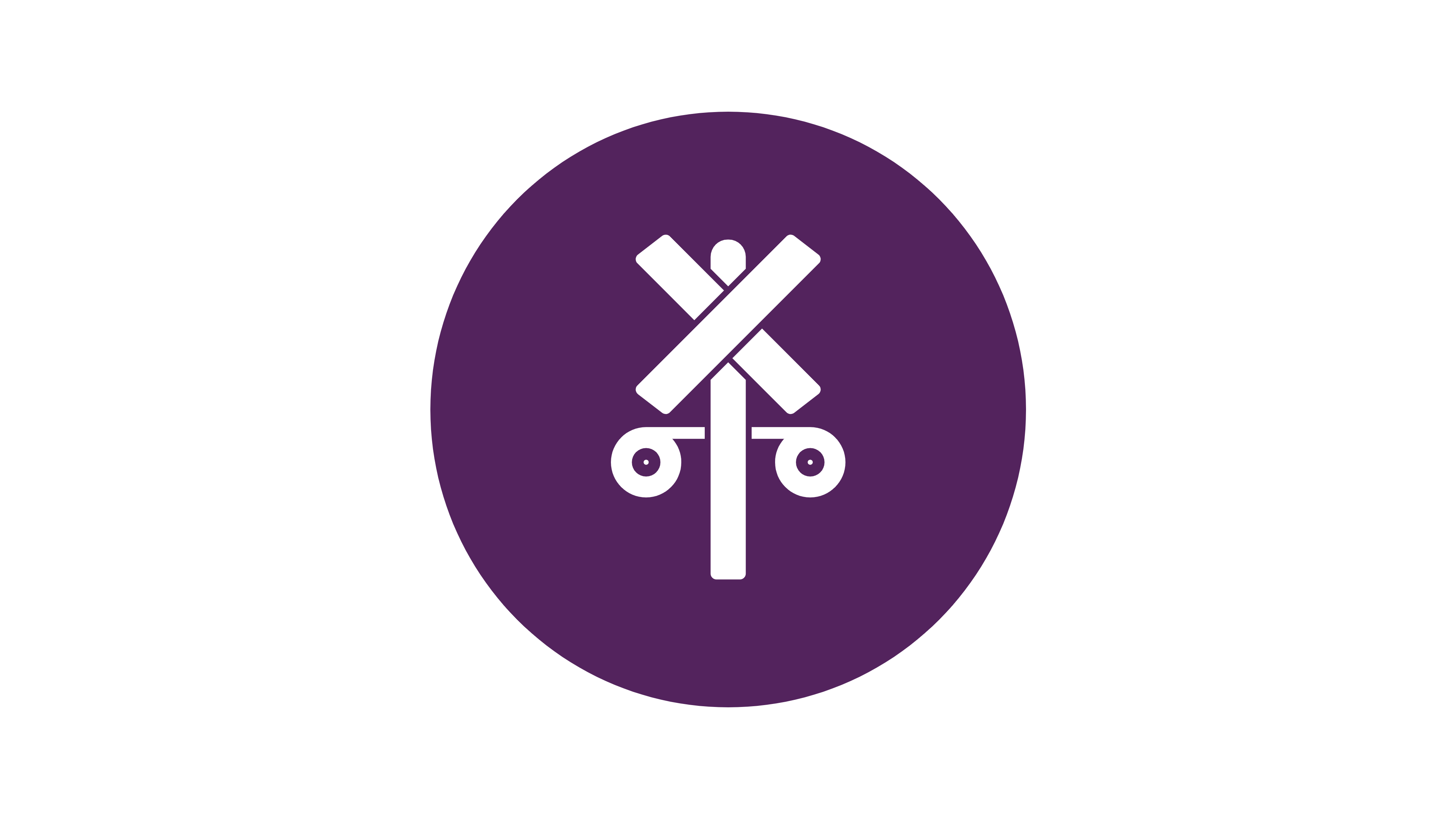 Purple railroad crossing icon.